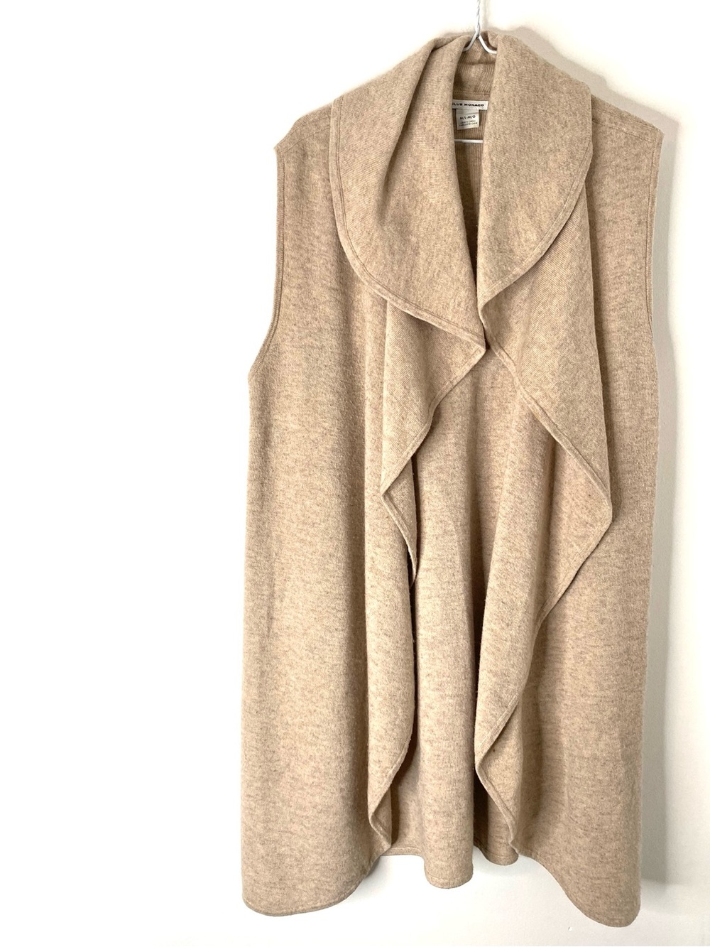 Club Monaco Oatmeal Waterfall Draped Long Knit Sweater Vest Open Front M/L